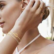 Kit Of 2 Luxury Women's Bracelets: Heart Knot Bracelet + Zirconia Bracelet - 金色 - 查看 2