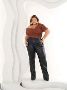 Plus Size Asymmetrical Blouse - Rỉ Nâu - Xem 3