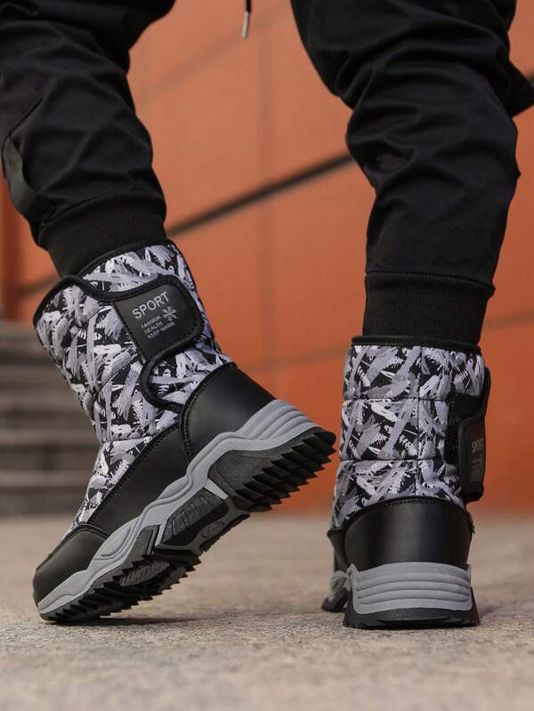 1 Pair Snow Boots, Thermal Lined, Thick Shoes For Men & Girl, Suitable For Autumn/Winter Outdoor Travel, Warm Teenage Hiking Trekking Shoes, Anti-Slip, Water-Resistant, Black Plaid