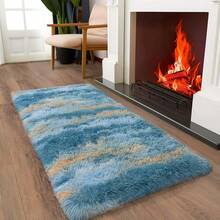 Soft Fluffy Shag Throw Area Rug, 2x4 Black, Non-Slip Bedroom, Hallways, Bedside, Dorm, Living Room - Long Shaggy Rug - 抽象藍 - 查看 3