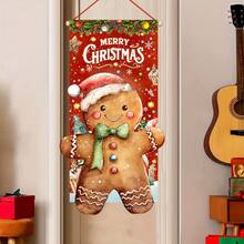 1 Stück, 50x100cm, Weihnachts-Themen Polyester Hängefahne, geeignet für Weihnachts-Türrahmen Dekorationen, Garten Flagge Dekorationen und Wohnzimmer Dekorationen. Aus Polyester gefertigt, mit einem Retro-Landhausstil Lebkuchenmann Motiv vor rotem Festtagshintergrund.