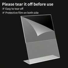 4 piezas Soporte acrílico para letreros, Soporte de exhibición de menú transparente, Estante de papel de plástico, Marco de foto inclinado, Adecuado para letreros, folletos, volantes, papeles de menú, exhibición de carteles en el escritorio de la oficina