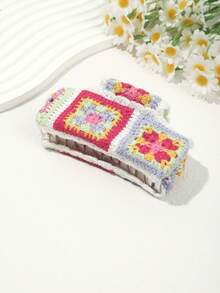 1 pezzo Fermaglio per capelli in maglia con stampa floreale e a stelle, elegante, minimalista, versatile, adatto per uso quotidiano, design unico, accessorio per capelli di alta qualità per la moda autunnale delle donne, fermaglio per capelli con fiori, fermagli per capelli autunnali, accessori per capelli invernali per le donne, adatti per gli outfit da vacanza