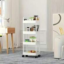 Three-Layer/ Four-Layer/Five-Layer White Rolling Storage Cart - Multi-Functional Kitchen, Bedroom, Family Office And Camping Mobile Storage Rack, Saving Space
