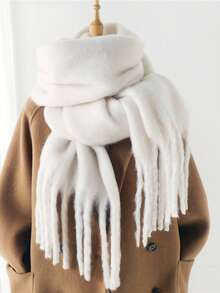 1 pieza Chal y bufanda de gasa con flecos de unicolor para vestido - Rosa - Ver 3