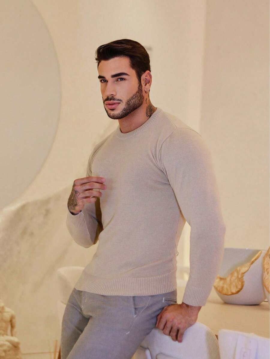 Basic Quality Men's Knitted Sweater - Beige - View 1