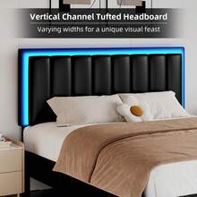 Twin / Full/ Queen/ King Size Bed Frame With LED Light, Upholstered Bed Frame With Headboard, No Box Spring Needed, Easy Assembly, White/ Pink/ Black, Twin / Full/ Queen/ King ( USB LED Strip) - màu đen - Xem 4