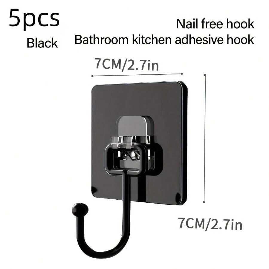 5-Piece Heavy-Duty Adhesive Wall Hooks (Stylish & Strong) | No Drilling, Easy Installation | Multi-Functional For Coats, Towels & Shower Caps | Hole-Free For Home, Office & Bathroom Accessories