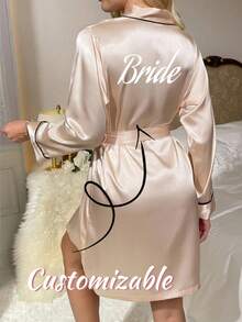 Bata nupcial personalizada con ribete de encaje de satén, bata de satén personalizada, regalo de bata nupcial, regalo de despedida de soltera, ropa de estar en casa de seda - Multicolor - Ver 8