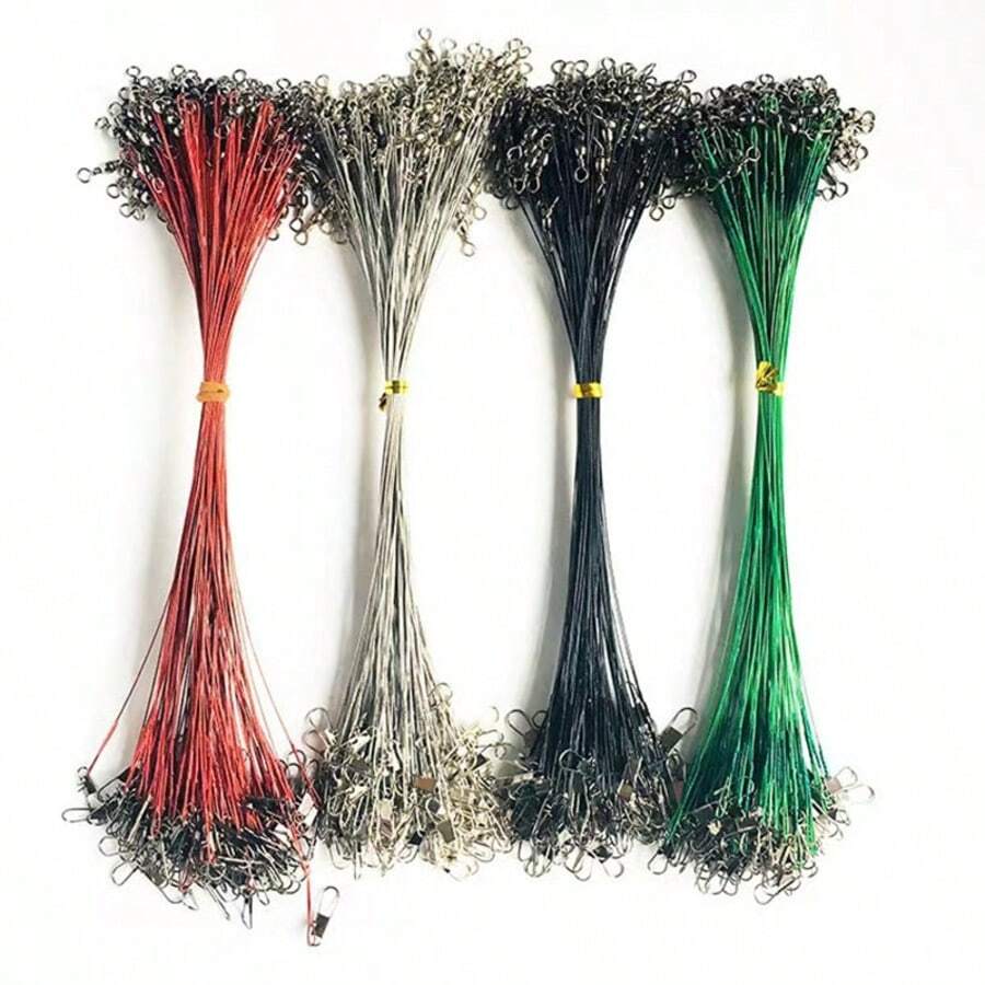 Steel Wire Leader 20cm For Lure Fishing - 4 Colors (Red/Silver/Black/Green) Pike Zander Perch - Toothproof Trace For Spinners Lures - 50pcs Lot