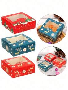 10 piezas Cajas de regalo de papel con diseño de árbol de Navidad y alce para fiestas y vacaciones - Incluye ventana transparente para exhibición - Para galletas, tartas, macarrones, pasteles y fresas cubiertas de chocolate - Para bodas, fiestas de Navidad y Año Nuevo