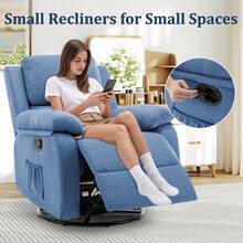 KORSER Recliner Chair, 360 Swivel Rocker Chair For Adults, Small Rocking Recliner Chair For Small Spaces, Upholstered Fabric Glider Recliner Nursery Chair With Side Pockets For Living Room, Nursery,Multiple Colors - 藍色 - 查看 7