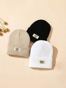 1/2/3/4pcs Thickened Knitted Hat For Kids Winter Warm Casual Ear Ion Fashionable Letter Baby Thermal Lined Knit Cap Autumn Winter - Multicolor - View 51