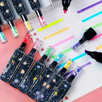 5pcs Random Pattern Starry Shape Mini Highlighter Pens, Suitable For Drawing, Marking And Coloring On Paper, Perfect For School, Office And As Gifts