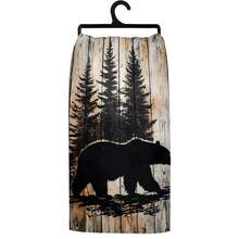 1 set/2 pièces/100 pièces Serviettes de cuisine et torchons avec motif de silhouette d'ours noir et de pins sur fond en bois, convient pour la décoration intérieure des restaurants, cuisines et salles de bains, la décoration de fête, les cadeaux de festival, en tant que cadeau