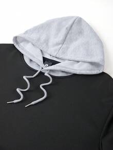 Conjunto de sudadera con capucha y pantalones de chándal con estampado de letras y contraste de colores para hombres, primavera/otoño, moda casual deportiva con bolsillos y cintura con cordón, regalo adecuado para esposo o novio