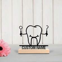 1pc Romantic Personalized Custom Text Tooth Metal Art With Wooden Base Tabletop Decoration Parisian Desk Art With Wooden Base, Zen Desk Decor With Wooden Base, Ideal For Meditation Spaces, Spa, Asian-Inspired Rooms Perfect For Travel Lovers, Office