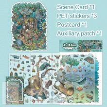 3 arkusze naklejek z miniaturowymi krajobrazami + 1 arkusz tektury z motywem sceny, odpowiednie do scrapbookingu, planera, rękodzieła, dużych rozmiarów - Wielokolorowe - Zobacz 16