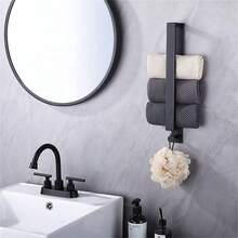 Stainless Steel No-Drill Towel Rack, Black Wall-Mounted Towel Bar, Suitable For Bathroom & Washroom, Towel Storage Rack With Hooks