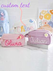 1 Pc Personalized Name Pencil Pouch, Custom Corduroy Pouch, Back To School Gift, Custom Girls School Supplies, Alphabet Pencil Pouch, Girls Birthday Gift, Gift, Gift Supplies , Travel-Friendly - Multicolor - View 2