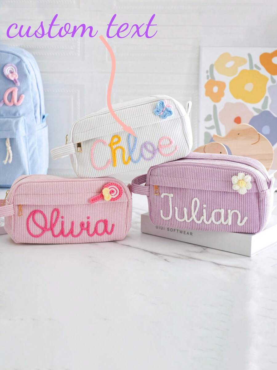 1 Pc Personalized Name Pencil Pouch, Custom Corduroy Pouch, Back To School Gift, Custom Girls School Supplies, Alphabet Pencil Pouch, Girls Birthday Gift, Gift, Gift Supplies , Travel-Friendly