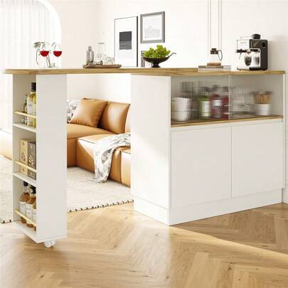 360° Swivelling High Table - 90x45x100cm, White, With Storage & Sliding Glass Door