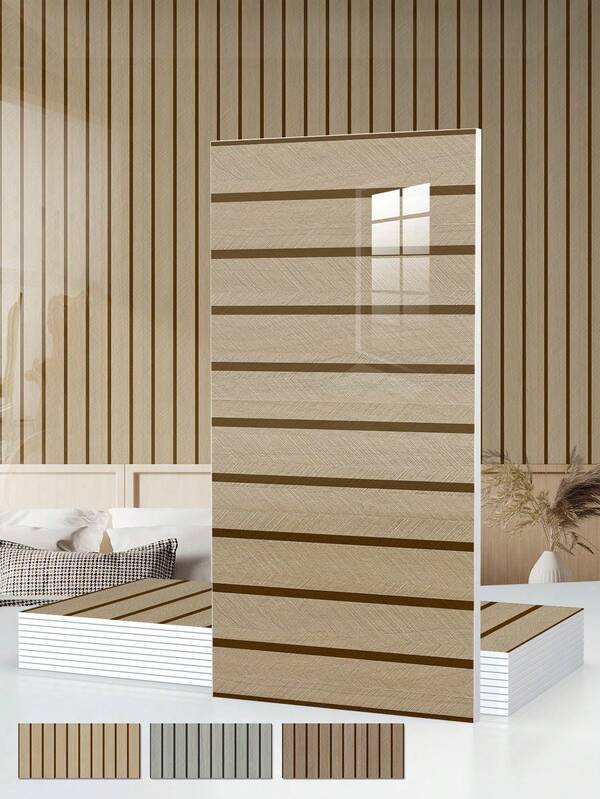 10 Stücke 60cm x 30cm / 1,8 m² Holzmaserung Gitter Selbstklebende Wandpaneele, wasserfeste PVC Selbstklebende Fliesenspiegel - Tapete für Küche, Wohnzimmer, Schlafzimmer, TV Wand (Hochglanz)