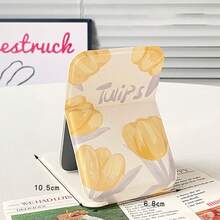 2 Pieces - Tulip Pattern Folding Makeup Mirror, Portable Handheld Vanity Mirror, Simple Folding Dressing Table Mirror, Simple Vanity Mirror For Dorm/Student And Desktop,Makeup,Cheap,Room Decor,Vanity,Travel,Bedroom,Makeup Accessories,Mirror,Vanity Mirror,Mini Mirror,Compact Mirror,Mirror Small,Hand Mirror