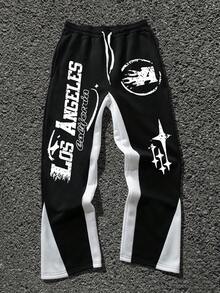 (2PC)Men's Casual Printed Hoodie And Sweatpants Set, Autumn And Winter Men's Sportswear, Men's Fashion  Sportswear With Printed Personalized  Hip Hop Y2K Style Medusa LOS ANGELES CALIFORNIA - màu đen - Xem 4