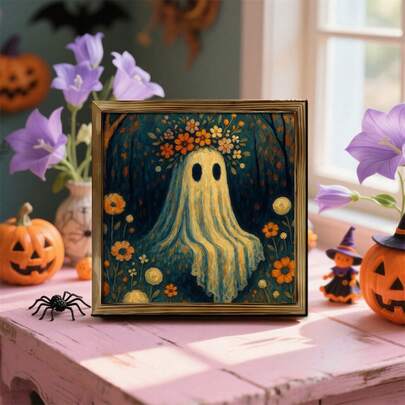 Framed Halloween Wall Art Spooky Ghost Pictures Wall Decor Cute Poster Prints For Home Haunted House Holiday Party