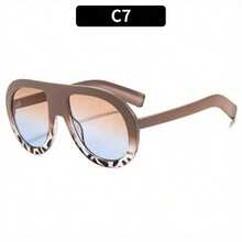1 Pc/Set, Stylish Oversized Sunglasses, Unisex Personalized High-End Sunglasses Multiple Colors Available Perfect For Daily Dates, Commuting, Street Style Outfits, Or As A Gift Includes A Glasses Case - 咖啡頂和豆腐茶藍色鏡片 - 查看 2