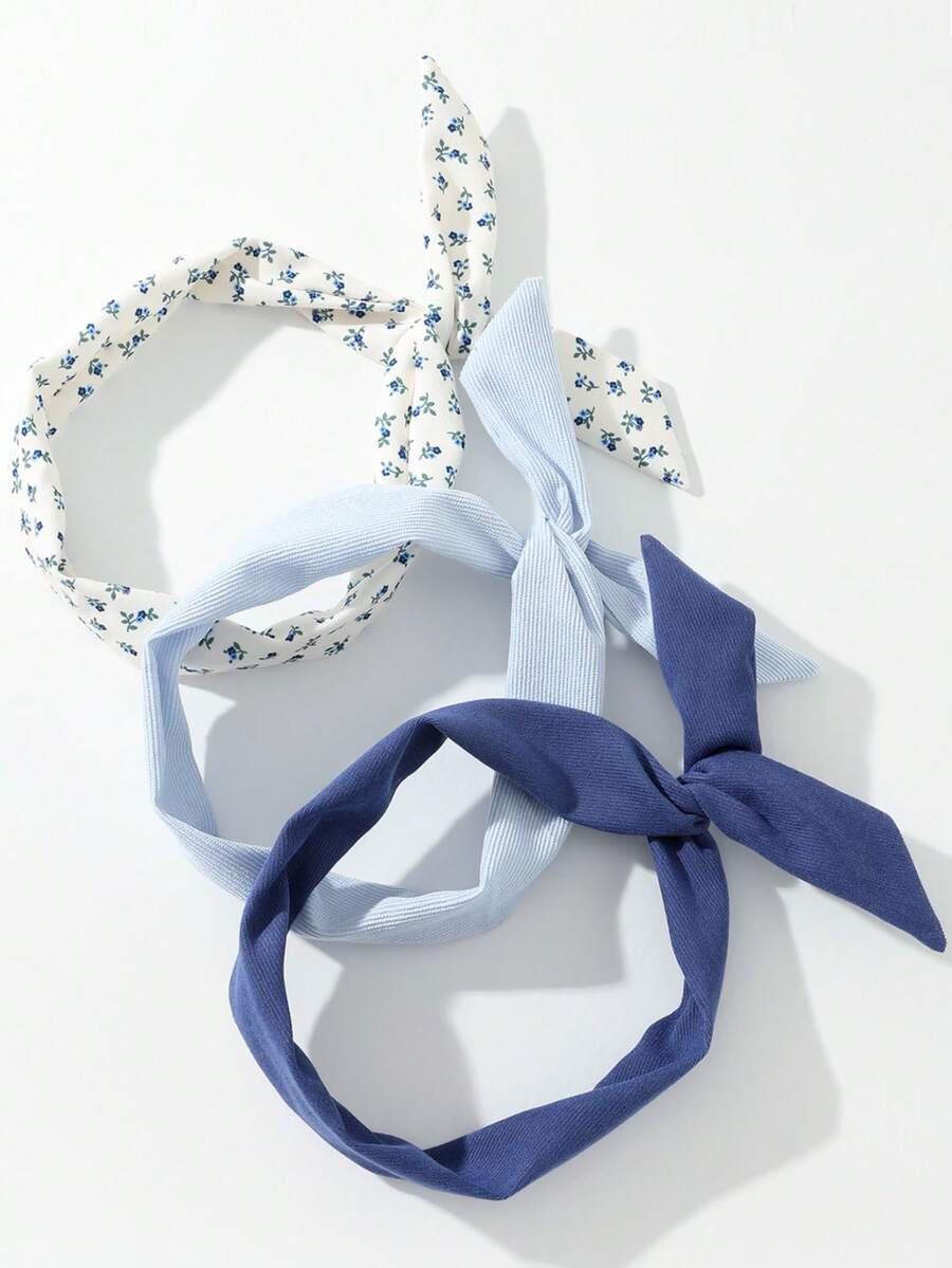 3件套花卉条纹发带，适合日常佩戴，女士围巾，秋季发带，冬季发饰，适合度假装扮，女士头巾，柔软头巾 - 彩色 - 查看 1