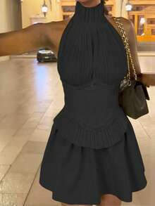 Rochie sexy cu imprimeu os de pește pentru femei, cu spate decolteu, cu nod, fustă scurtă cu design romantic plisat, rochie de absolvire, îmbrăcăminte gotică sexy de Crăciun pentru femei