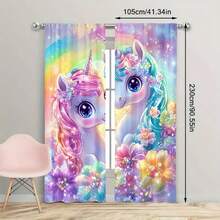 2 piezas Cortinas transparentes con estampado 2D de unicornio cósmico, cortinas de privacidad semi-transparentes para dormitorio, estudio, balcón, oficina, dormitorio, decoración del hogar para ventanas redondas