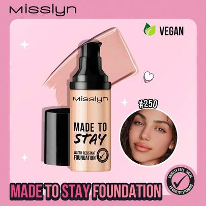 Misslyn Long-Lasting Waterproof Foundation, Evens Skin Tone, Waterproof, Smudge-Proof, Smooth Texture, High Coverage, Nourishing, Y2K Style Makeup, Suitable For Parties, Beaches, Travels, Vacations, Camping, Outdoor Activities, Rose Tones, Fashionable Girl New Year Makeup, Ideal For Role Play, Holiday Looks, Campus Charm, Spring Festival, Valentine's Day Gifts, Vegan, Cruelty-Free, Winter Essential, Birthday, Christmas Gifts, Party Must-Have, Best Color