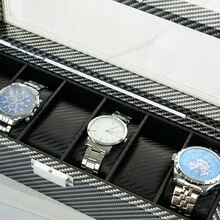 New 3/6/10/12 Slots Watch Box, With Large Glass Printed Striped, ASTUO 20 Slots Men's Watch Box, Black Luxury Watch Box Storage Case With Drawer, Leather Watch Display Box, Watch Organizer Box, Jewelry Box, Bracelet Box, Removable Watch Pillow