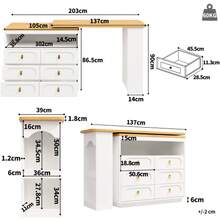 360° Rotating Bar Table: 137x39x90cm Main Body Coffee Bar Furniture, Rotating Dining Bar/Kitchen Island With Spice Rack, 6 Drawers & Open Storage (White) - White - View 7