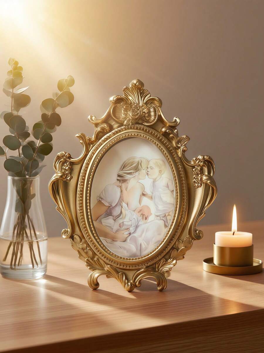 1个复古欧式金色树脂相框，复古家居装饰，可用作支架、电视柜、客厅、卧室装饰，是生日、乔迁或毕业礼物的完美之选。 - 金色 - 查看 1