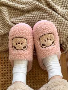 Lindas y cálidas pantuflas de felpa antideslizantes para adolescentes, niños y niñas, pantuflas para interiores, otoño/invierno
