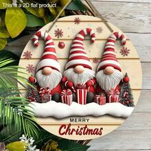 2D Flat, 19.99cm Artificial Regenerated Wood Christmas Elf Wall Decor - 3 Christmas Gnomes, Poinsettia & Snowflake Pattern, Merry Christmas Text, Classic Holiday Home Decor, Indoor/Outdoor, Rustic Christmas Decoration, Handmade Craft, 2D Flat Christmas Decorations Room Decor