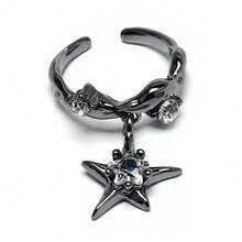 Kpop 哥特朋克复古美学几何不对称星星银色戒指女式 Egirl Grunge Y2K EMO 珠宝配饰 - 彩色 - 查看 5