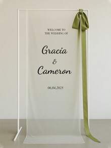 1pc Personalized Christening Decoration Sign, Transparent Wedding Welcome Board, Customized Christening Transparent Banner, Christening Decoration, Customized Wedding, Birthday Welcome Cloth, Party Banner Cloth, Modern Christening Flag, Personalized Transparent Cloth Banner, Wedding Decoration, Customized Wedding Welcome Cloth, Wedding Banner Cloth, Customizable Text, Name, Date - Multicolor - View 5