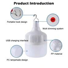 Bóng đèn LED sạc di động 20W/40W/60W/80W/100W/160W/450W, Gian hàng chợ đêm ngoài trời, Đèn cắm trại, Đèn khẩn cấp USB tiết kiệm năng lượng cho gia đình chống nước - trắng - Xem 4