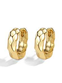 1Pair/2Pcs Fashion Elegant Metal Golden Asymmetrical Hollow Round Circle Stud Earrings For Women, Suitable For Summer Party, Wedding, Vacation, Casual Wear, Independence Day, Graduation Ceremony, Holiday Gift