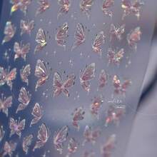 Goldfish Nail Art Stickers Sparkly Koi Fish Nail Stickers 5D Embossed Koi Lotus Leaf Chinese Style Manicure Decals Accessories Shell Light Goldfish Adhesive Slider For Women DIY Nail Art Decorations-735015 - 蝴蝶貼紙2 - 查看 4
