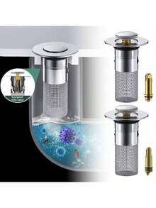 1个通用型弹性浴室水槽排水过滤器 - 按压/弹出式镀层水槽滤网，带毛发收集器 - 适用于1.39-1.57英寸的排水孔 - 浴室水槽排水塞，家居浴室装饰，秋季装饰，返校季 - 銀色 - 查看 7