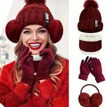 5pcs/Set Winter Outdoor Sports Gear: Thick Knitted Beanie, Neck Warmer, Touchscreen Gloves, Fleece Earmuffs And Snow Socks, Suitable For Skiing, Cycling And Hiking