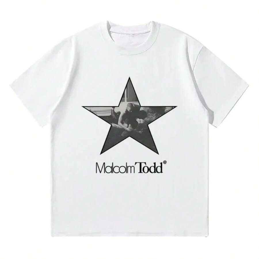 Malcolm Todd Tee Malcolm Todd Star Logo Graphic T Shirts Cotton Casual Streetwear Tops Women Men Crewneck Short Sleeve T-Shirts - 白色 - 查看 1