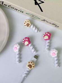 2pcs Cute Cat Paw Resin Material Cable Winder, Protective Anti-Bending Anti-Dirt, Suitable For