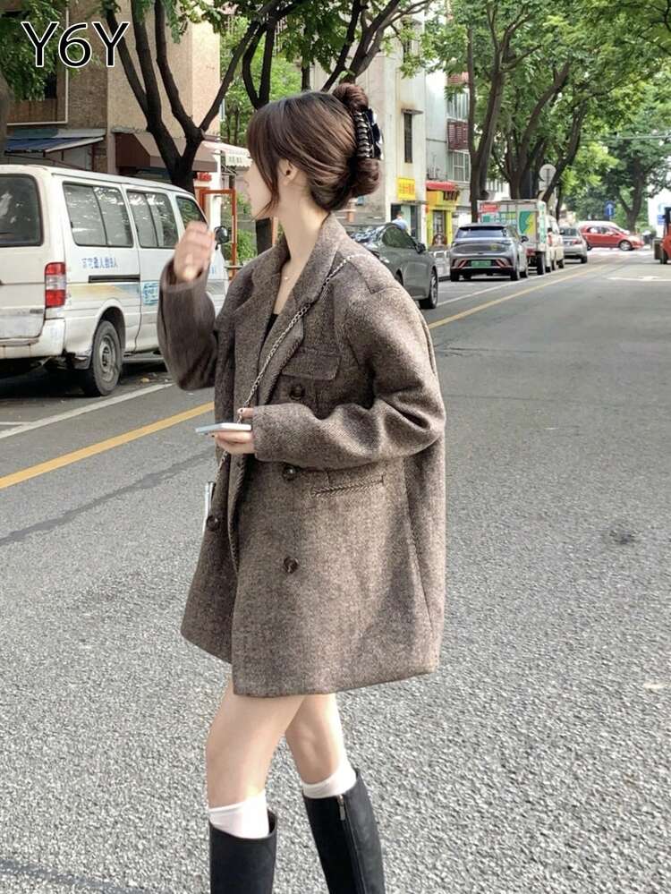 Y6Y] ヴィンテージ ヘリンボーン ダブルブレスト ウールブレンド